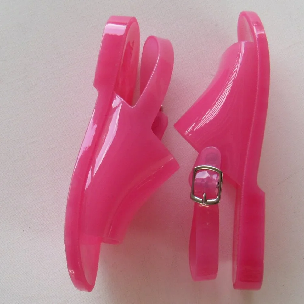 Old Navy Kids Girls Bright Pink Jelly Wide-Strap Summer Fun Sandals Size 13